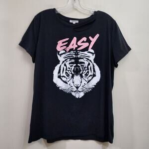 Maurices easy tiger graphic short sleeve shirt with cut-out distressed neckline